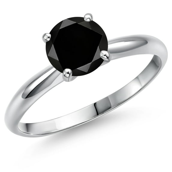 Gem Stone King 900 Platinum Black Diamond Solitaire Engagement Ring for Women | 1.10 Cttw | Round 6.5MM | Gemstone April Birthstone | Size 8