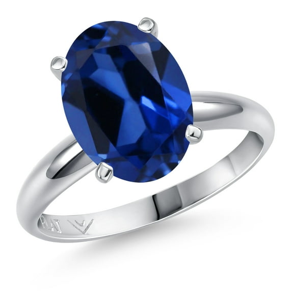 Gem Stone King 900 Platinum Blue Created Sapphire Solitaire Engagement Ring for Women | 5.00 Cttw | Oval 11X9MM | Gemstone September Birthstone | Size 5