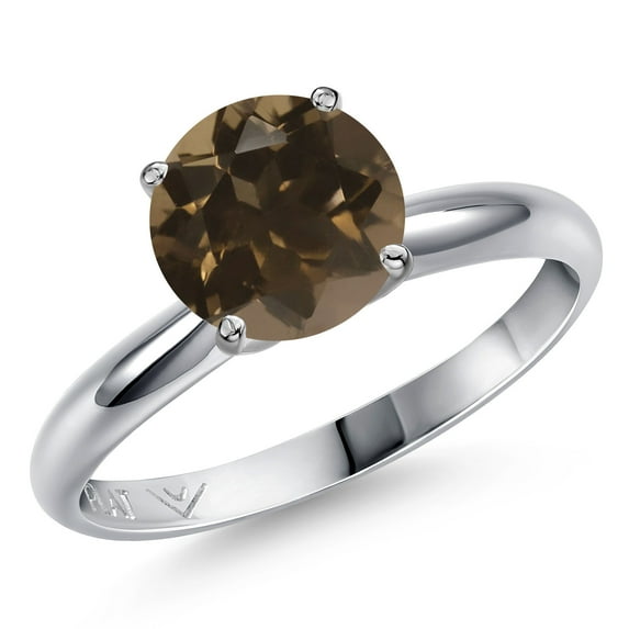 Gem Stone King 900 Platinum Brown Smoky Quartz Engagement Ring for Women | 1.80 Cttw | Round 8MM | Gemstone Birthstone | Size 7