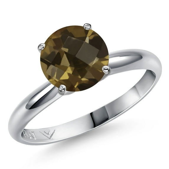 Gem Stone King 900 Platinum Brown Smoky Quartz Engagement Ring for Women | 1.80 Cttw | Round Checkerboard 8MM | Gemstone Birthstone | Size 9