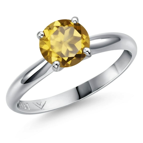 Gem Stone King 900 Platinum Champagne Quartz Engagement Ring for Women | 1.25 Cttw | Round 7MM | Gemstone Birthstone | Size 9