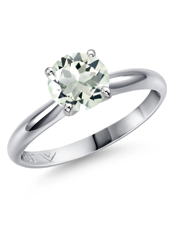 900 Platinum Green Prasiolite Engagement Ring for Women | 1.10 Cttw | Round 7MM | Gemstone Birthstone | Size 5