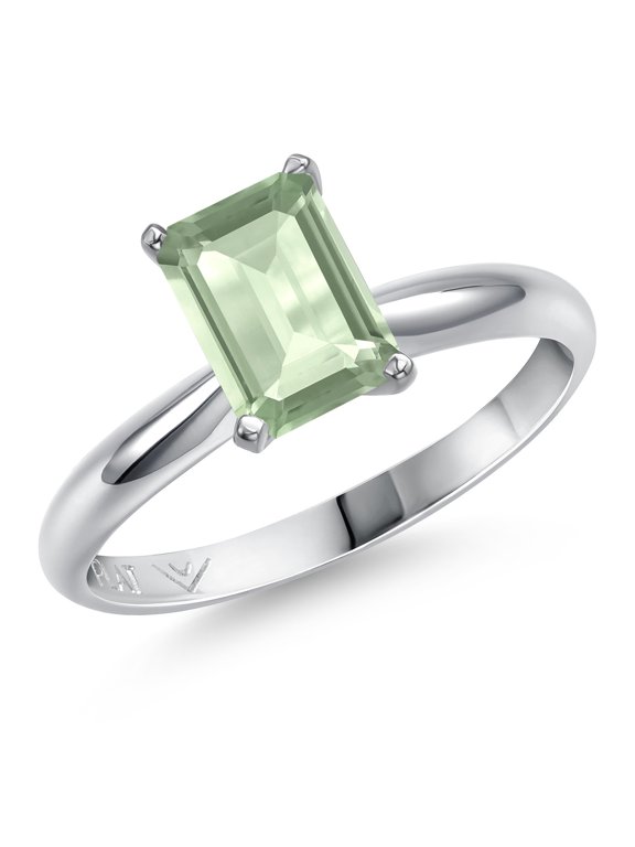 900 Platinum Green Prasiolite Engagement Ring for Women | 1.50 Cttw | Emerald Cut 8X6MM | Gemstone Birthstone | Size 5