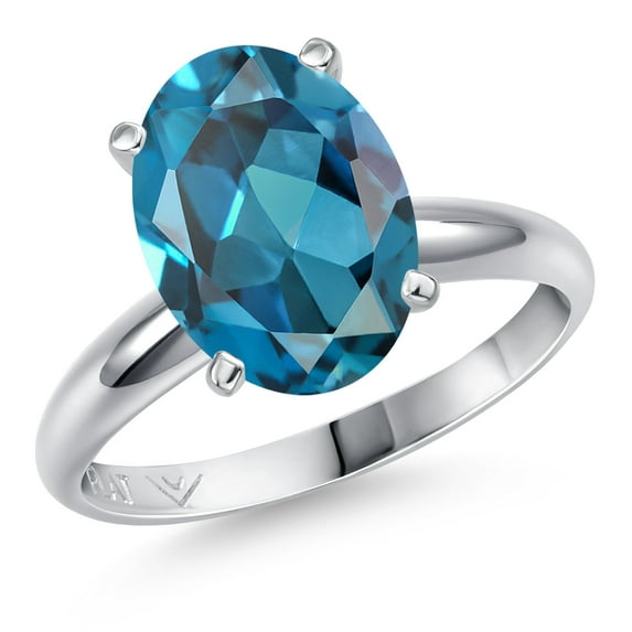 Gem Stone King 900 Platinum London Blue Topaz Solitaire Engagement Ring for Women | 4.20 Cttw | Oval 11X9MM | Gemstone November Birthstone | Size 6