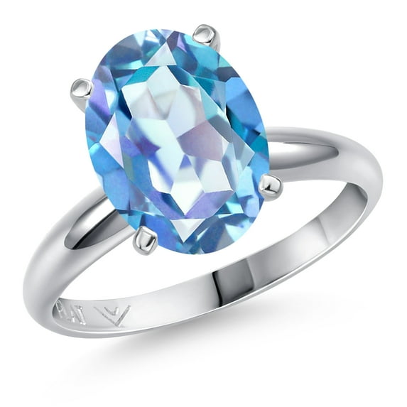 Gem Stone King 900 Platinum Millennium Blue Mystic Quartz Solitaire Engagement Ring for Women | 3.60 Cttw | Oval 11X9MM | Gemstone Birthstone | Size 9