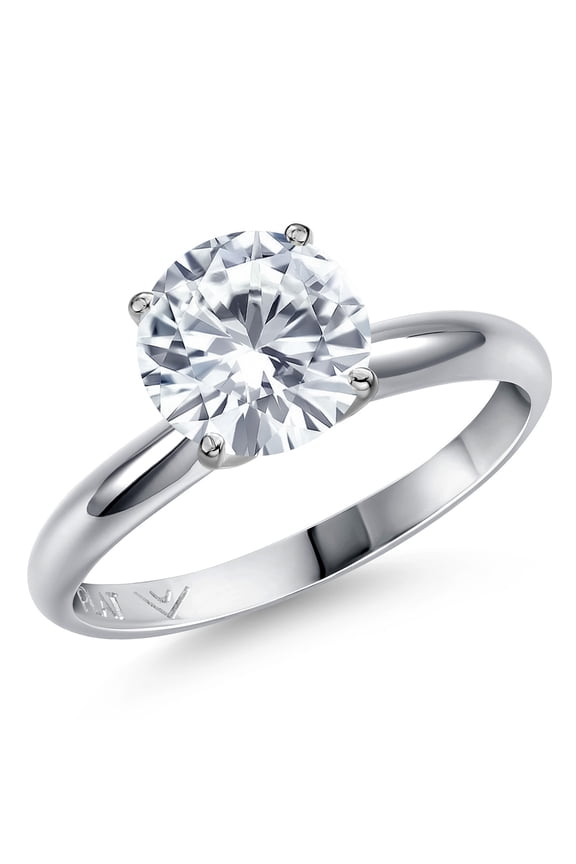 900 Platinum Moissanite Engagement Ring for Women | 1.90 Cttw | Round 8MM | Gemstone Birthstone | Size 5