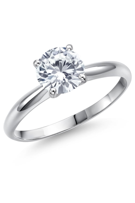 900 Platinum Moissanite and Engagement Ring for Women | 1.00 Cttw | Round 6.5MM | Gemstone Birthstone | Size 8