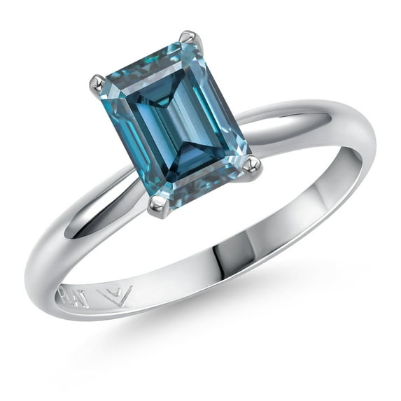 Gem Stone King 900 Platinum Persian Blue Moissanite Engagement Ring for Women | 1.48 Cttw | Octagon 8X6MM | Gemstone Birthstone | Size 6