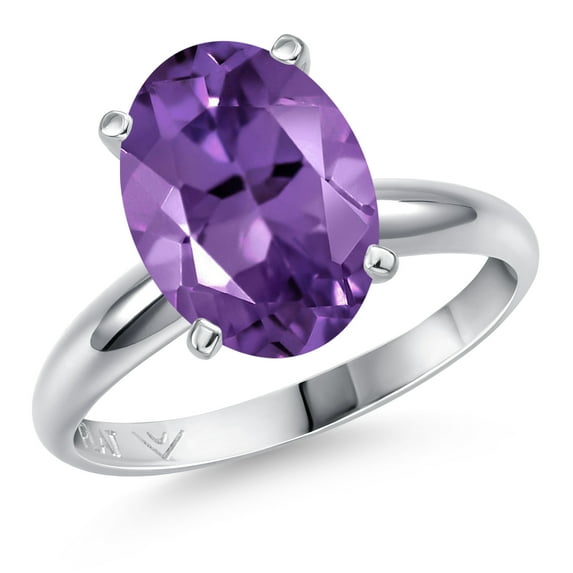 Gem Stone King 900 Platinum Purple Amethyst Solitaire Engagement Ring for Women | 3.20 Cttw | Oval 11X9MM | Gemstone February Birthstone | Size 9