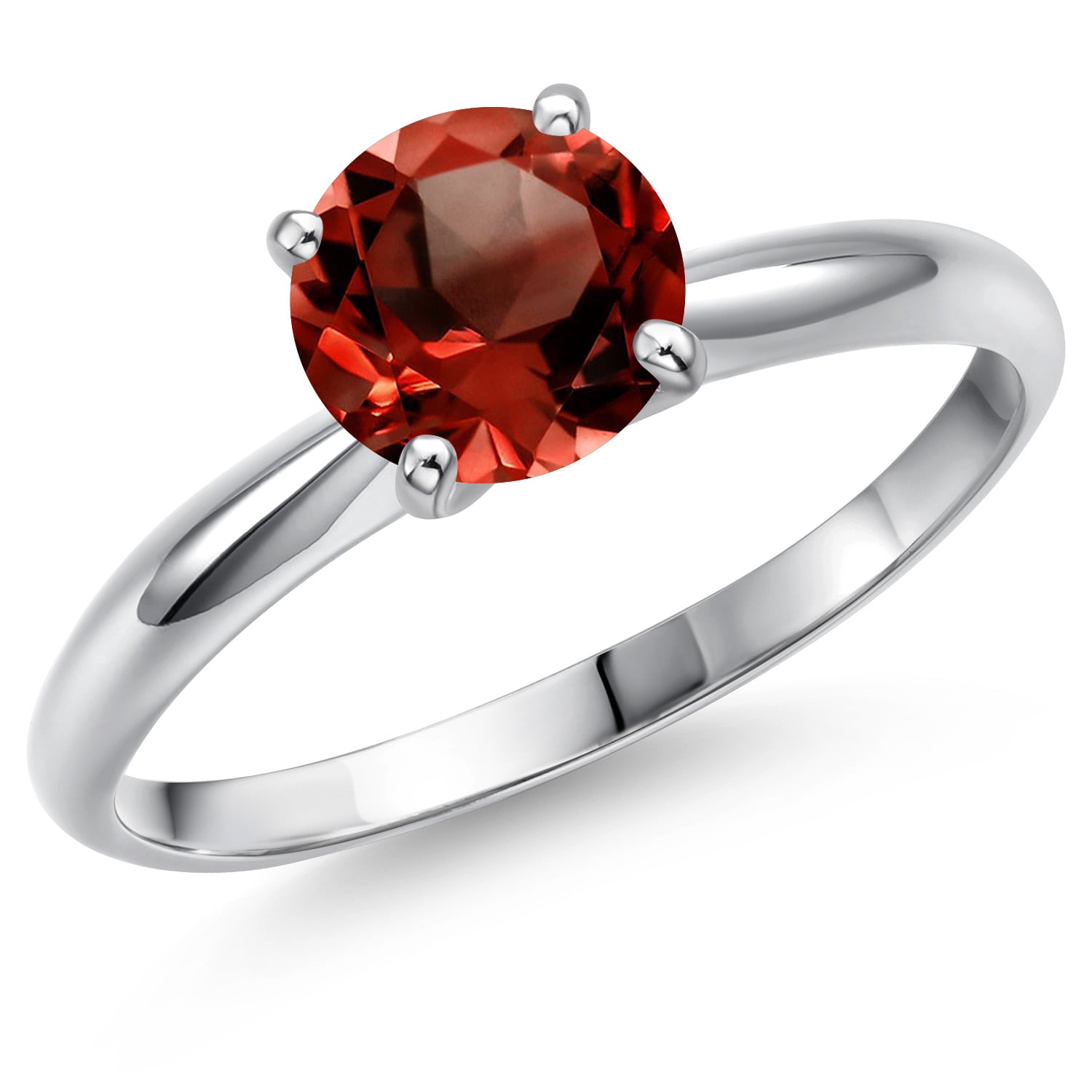 Gem Stone King 900 Platinum Red Garnet Solitaire Engagement Ring for Women | 1.20 Cttw | Round 6.5MM | Gemstone January Birthstone | Size 6