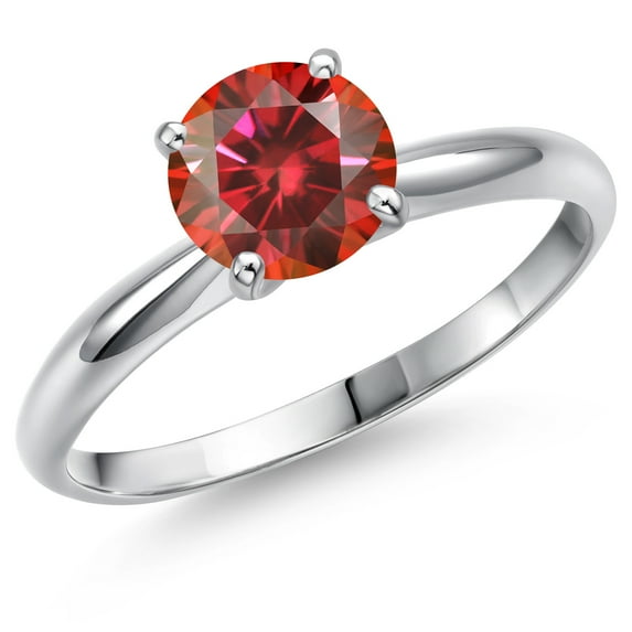 Gem Stone King 900 Platinum Red Moissanite Solitaire Engagement Ring for Women | 1.00 Cttw | Round 6.5MM | Gemstone Birthstone | Size 8