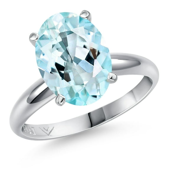 Gem Stone King 900 Platinum Sky Blue Topaz Solitaire Engagement Ring for Women | 4.50 Cttw | Oval 11X9MM | Gemstone November Birthstone | Size 7