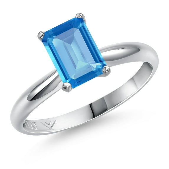 Gem Stone King 900 Platinum Swiss Blue Topaz Engagement Ring for Women | 1.90 Cttw | Octagon 8X6MM | Gemstone November Birthstone | Size 7
