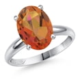 thumbnail image 1 of Gem Stone King 900 Platinum Twilight Orange Mystic Quartz Solitaire Engagement Ring for Women | 3.60 Cttw | Oval 11X9MM | Gemstone Birthstone | Size 9, 1 of 6