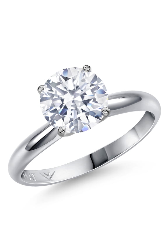 900 Platinum White Zirconia Engagement Ring for Women | 2.00 Cttw | Round 8MM | Gemstone Birthstone | Size 9