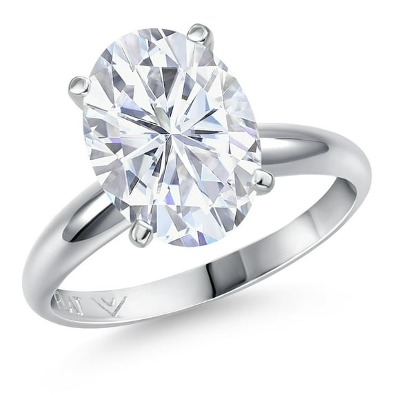 Gem Stone King 900 Platinum White Zirconia Solitaire Engagement Ring for Women | 6.04 Cttw | Oval 11X9MM | Gemstone Birthstone | Size 9