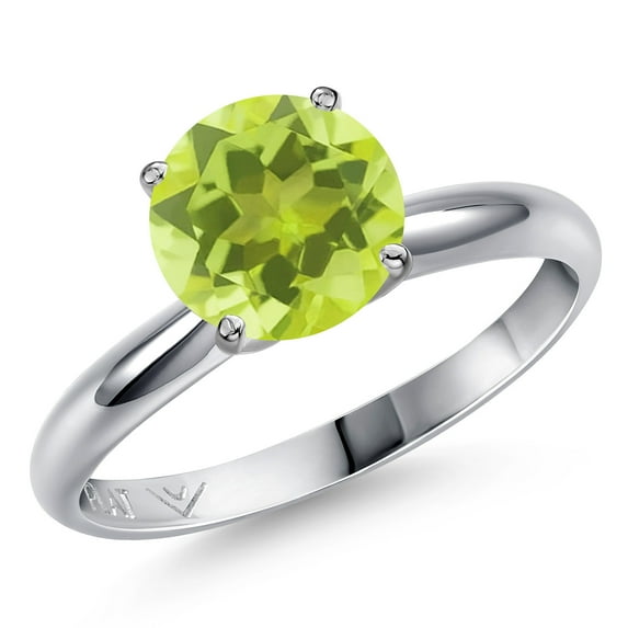 Gem Stone King 900 Platinum Yellow Lemon Quartz Engagement Ring for Women | 1.85 Cttw | Round 8MM | Gemstone Birthstone | Size 6