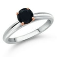 thumbnail image 1 of Gem Stone King 925 Silver and 10K Rose Gold Black Onyx Solitaire Engagement Ring for Women | 0.48 Cttw | Round 5MM | Gemstone December Birthstone | Size 6, 1 of 6