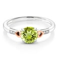 thumbnail image 1 of Gem Stone King 925 Silver and 10K Rose Gold Green Peridot and Diamond Women Engagement Ring (1.45 Ct Round Gemstone Birthstone, Size 8), 1 of 6
