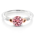 thumbnail image 1 of Gem Stone King 1.03 Cttw Pink Moissanite and White Diamond Solitaire Engagement Ring for Women | 925 Silver and 10K Rose Gold | Round 6.5MM | Wedding Engagement Anniversary Promise Ring| Size 9, 1 of 6