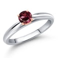 thumbnail image 1 of Gem Stone King 925 Silver and 10K Rose Gold Red Rhodolite Garnet Engagement Ring for Women | 0.37 Cttw | Round 4MM | Gemstone January Birthstone | Size 8, 1 of 6