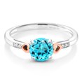 thumbnail image 1 of Gem Stone King 925 Silver and 10K Rose Gold Swiss Blue Topaz and White Diamond Engagement Ring for Women (1.68 Cttw, Round 7MM, Gemstone Birthstone, Size 9), 1 of 5