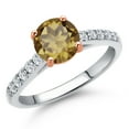 thumbnail image 1 of Gem Stone King 925 Silver and 10K Rose Gold Whiskey Quartz and Lab Grown Diamond Engagement Ring for Women | 1.45 Cttw | Round 7MM | Gemstone Birthstone | Size 5, 1 of 6