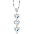 thumbnail image 1 of Gem Stone King 925 Silver and 10K Yellow Gold Aquamarine Moissanite and Lab Grown Diamond 3-Stone Heart Shape Pendant Necklace for Women By Keren Hanan | 1.34 Cttw | With 18 inch Chain, 1 of 3