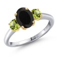 thumbnail image 1 of Gem Stone King 925 Silver and 10K Yellow Gold Black Onyx and Green Peridot Engagement Ring for Women | 2.20 Cttw | Oval 8X6MM | Gemstone December Birthstone | Size 6, 1 of 6