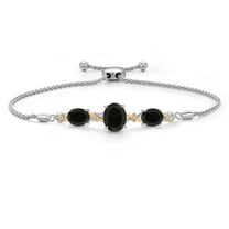 Gem Stone King 925 Silver & 10K Yellow Gold Black Onyx & Lab Grown Diamond Bracelet for Women | 5.76 Cttw | Gemstone December Birthstone | Oval 10X8MM and 8X6MM | Fully Adjustable 9 inch