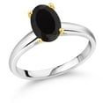 thumbnail image 1 of Gem Stone King 925 Silver and 10K Yellow Gold Black Onyx Solitaire Engagement Ring for Women | 2.00 Cttw | Oval 9X7MM | Gemstone December Birthstone (Size 8), 1 of 4