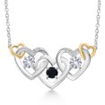 thumbnail image 1 of Gem Stone King 925 Silver and 10K Yellow Gold Black Onyx White Created Sapphire and White Lab Grown Diamond Heart Shape Pendant Necklace for Women (0.78 Cttw, with 18 inch Chain), 1 of 3