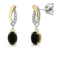 thumbnail image 1 of Gem Stone King 925 Silver and 10K Yellow Gold Black Onyx and White Lab Grown Diamond Stud Earrings for Women | 0.85 Cttw | Gemstone December Birthstone | Oval 6X4MM, 1 of 6