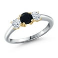 thumbnail image 1 of Gem Stone King 925 Silver and 10K Yellow Gold Black Onyx and White Zirconia Engagement Ring for Women | 0.98 Cttw | Round 5MM | Gemstone December Birthstone | Size 5, 1 of 6