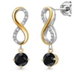 thumbnail image 1 of Gem Stone King 925 Silver and 10K Yellow Gold Black Sapphire and Lab Grown Diamond Dangle Earrings for Women | 1.44 Cttw | Gemstone September Birthstone | Round 5MM, 1 of 6