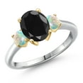 thumbnail image 1 of Gem Stone King 925 Silver and 10K Yellow Gold Black Sapphire and Simulated White Opal Engagement Ring for Women | 3.00 Cttw | Oval 9X7MM | Gemstone September Birthstone | Size 6, 1 of 6
