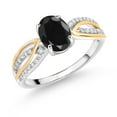 thumbnail image 1 of Gem Stone King 925 Silver and 10K Yellow Gold Black Sapphire and White Lab Grown Diamond Engagement Ring for Women (1.80 Cttw, Oval 8X6MM, Gemstone Birthstone, Available in Size 5, 6, 7, 8, 9), 1 of 3