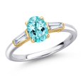 thumbnail image 1 of Gem Stone King 925 Silver and 10K Yellow Gold Blue Apatite and Lab Grown Diamond Engagement Ring for Women | 1.02 Cttw | Oval 7X5MM | Gemstone Birthstone | Size 7, 1 of 6