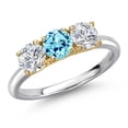 thumbnail image 1 of Gem Stone King 925 Silver and 10K Yellow Gold Blue Apatite and Lab Grown Diamond Engagement Ring for Women | 1.50 Cttw | Round 5MM | Gemstone Birthstone | Size 5, 1 of 6