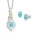 thumbnail image 1 of Gem Stone King 925 Silver and 10K Yellow Gold Blue Apatite and White Lab Grown Diamond Pendant and Earrings Jewelry Set for Women (1.65 Cttw, Gemstone Birthstone, with 18 inch Chain), 1 of 3