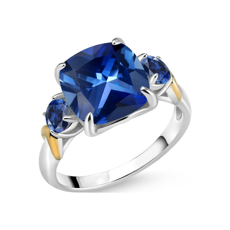 Sterling Silver & 14k Gold 4mm Cushion Mother's Family Birthstone Ring Sterling Silver & 14k Gold 4mm Cushion Mother's Family Birthstone Ring