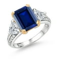 thumbnail image 1 of Gem Stone King 925 Silver and 10K Yellow Gold Blue Created Sapphire and Lab Grown Diamond Engagement Ring for Women | 4.98 Cttw | Octagon 10X8MM | Gemstone September Birthstone | Size 5, 1 of 4