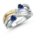 thumbnail image 1 of Gem Stone King 925 Silver and 10K Yellow Gold Blue Created Sapphire and Lab Grown DiamondEngagement Ring for Women | 1.38 Cttw | Heart Shape Gemstone September Birthstone | Size 5, 1 of 6