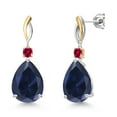 thumbnail image 1 of Gem Stone King 925 Silver and 10K Yellow Gold Blue Created Sapphire and Red Created Ruby Earrings for Women | 25.94 Cttw | Gemstone September Birthstone | Pear Shape 18X13MM, 1 of 6