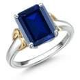 thumbnail image 1 of Gem Stone King 925 Silver and 10K Yellow Gold Blue Created Sapphire Solitaire Engagement Ring for Women | 4.00 Cttw | Emerald Cut 10X8MM | Available in Size 5,6,7,8,9, 1 of 6
