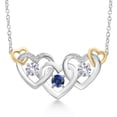 thumbnail image 1 of Gem Stone King 925 Silver and 10K Yellow Gold Blue Created Sapphire White Created Sapphire and White Lab Grown Diamond Heart Shape Pendant Necklace for Women (0.81 Cttw, with 18 inch Chain), 1 of 3