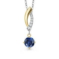 thumbnail image 1 of Gem Stone King 925 Silver and 10K Yellow Gold Blue Created Sapphire and White Lab Grown Diamond Pendant Necklace for Women | 0.63 Cttw | Gemstone September Birthstone | Round 5MM | With 18 inch Chain, 1 of 6