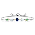 thumbnail image 1 of Gem Stone King 925 Silver and 10K Yellow Gold Blue Created Sapphire White Moissanite Nano Emerald and Lab Grown Diamond Tennis Bracelet for Women By Keren Hanan (1.84 cttw, Adjustable up To 9 inch), 1 of 3