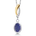 thumbnail image 1 of Gem Stone King 925 Silver and 10K Yellow Gold Blue Lapis and Lab Grown Diamond Pendant Necklace for Women | 1.45 Cttw | Gemstone Birthstone | Oval 8X6MM | With 18 inch Chain, 1 of 6