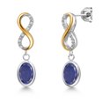 thumbnail image 1 of Gem Stone King 925 Silver and 10K Yellow Gold Blue Lapis and Lab Grown Diamond Earrings for Women | 2.86 Cttw | Gemstone Birthstone | Oval 8X6MM, 1 of 6